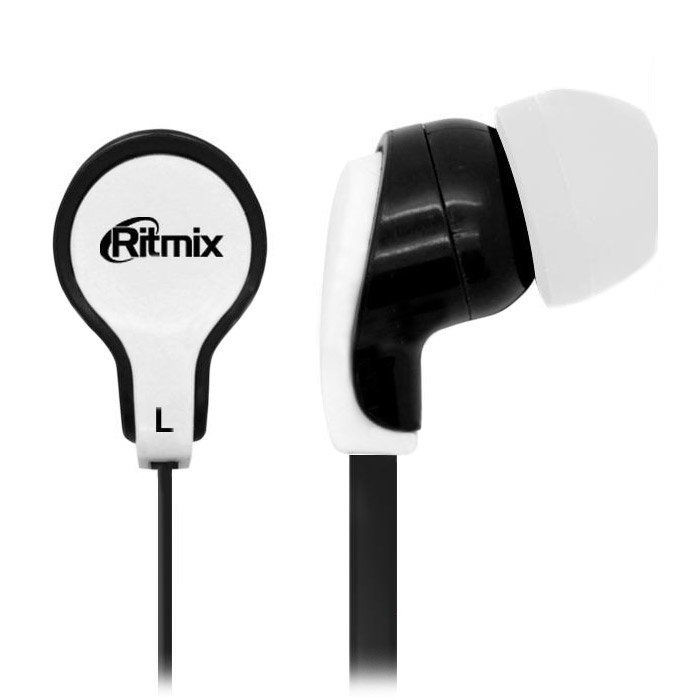 Наушники RITMIX RH-183 black+white портавные наушники вкладыши с плоским проводом