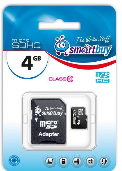 Карта памяти 4Gb micro SD Smatbuy  Kласс 10 c адаптером
