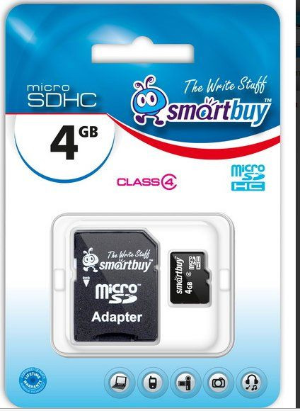 Карта памяти 4Gb micro SD Smatbuy  Kласс 4 c адаптером