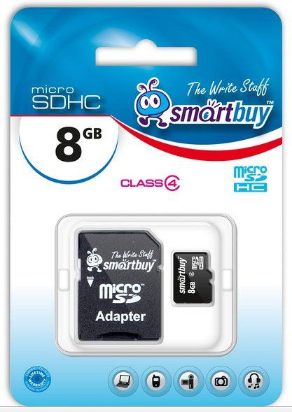 Карта памяти 8Gb micro SD Smatbuy  Kласс 4 c адаптером