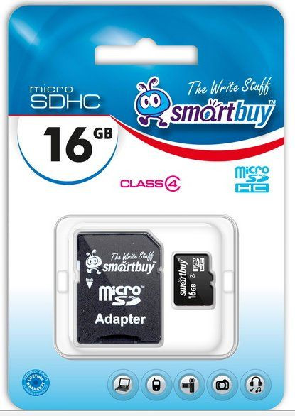 Карта памяти 16Gb micro SD Smatbuy  Kласс 4 c адаптером
