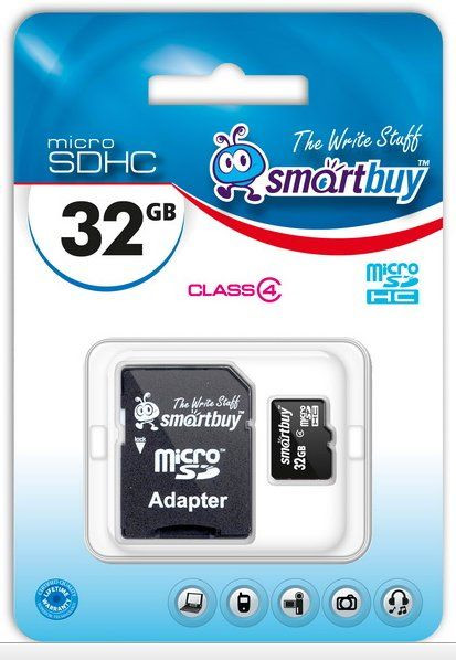 Карта памяти 32Gb micro SD Smatbuy  Kласс 4 c адаптером