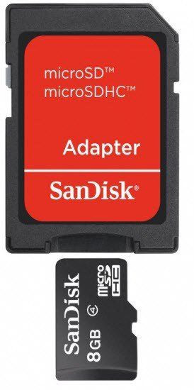 Карта памяти micro SD  8GB  SanDisk  HC 4кл с адаптером