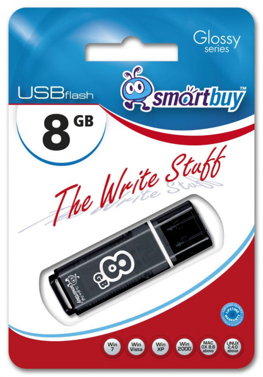 Флеш-накопитель USB 2.0 8GB Smartbuy Glossy series Black