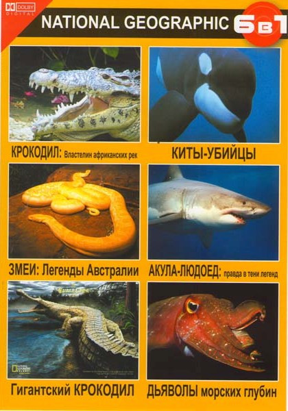 Крокодил: властелин африканских рек / Змеи: легенды Австралии / Гигантский крокодил / Киты-убийцы / Акула-людоед: правда в тени легенд / Дьяволы морск на DVD